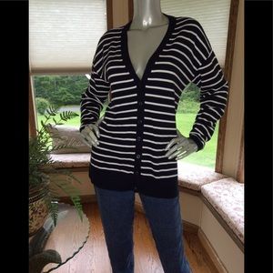 Talbots Navy Blue & White Cardigan Sweater Size M